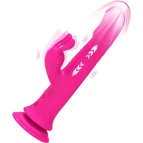 10 Thrusting & 9 Vibration Rabbit Vibrator Dick Hot Pink - Delightor