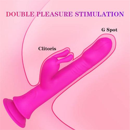 10 Thrusting & 9 Vibration Rabbit Vibrator Dick Hot Pink - Delightor