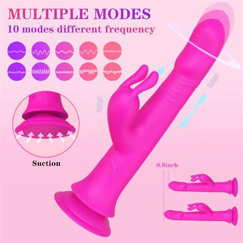 10 Thrusting & 9 Vibration Rabbit Vibrator Dick Hot Pink - Delightor