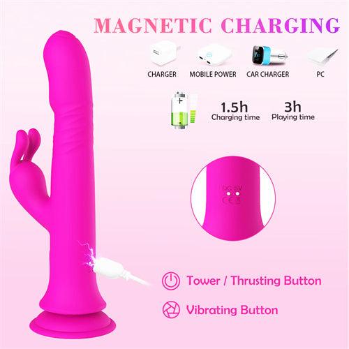 10 Thrusting & 9 Vibration Rabbit Vibrator Dick Hot Pink - Delightor