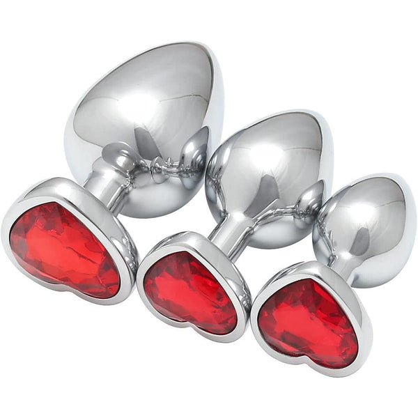 3 Pcs Luxury Jewelry Design Anal Butt Plug (Red/Heard Shape) - Delightor