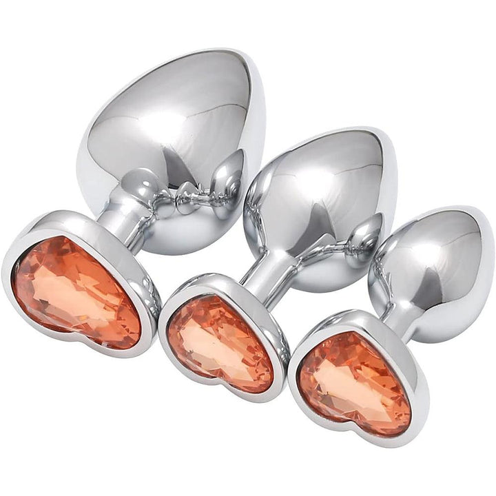 3 Pcs Luxury Jewelry Design Anal Butt Plug (Red/Heard Shape) - Delightor