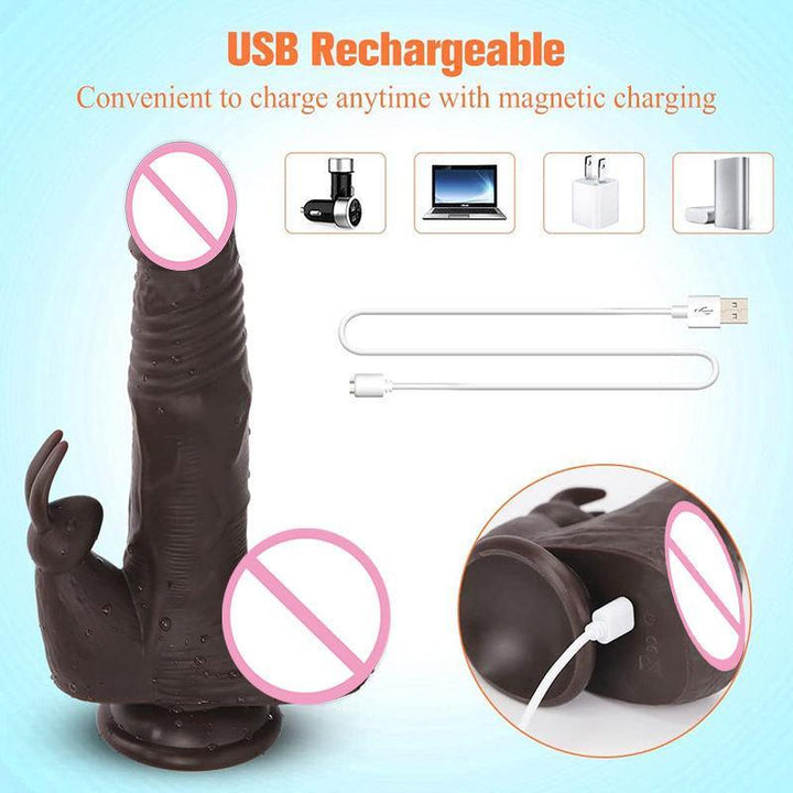 7.8" Rabbit Realistic Dildo Telescopic Heating Penis G-Spot Vibrator - Delightor