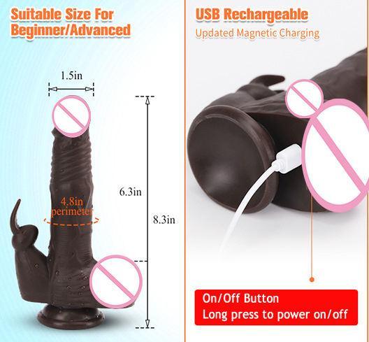 7.8" Rabbit Realistic Dildo Telescopic Heating Penis G-Spot Vibrator - Delightor