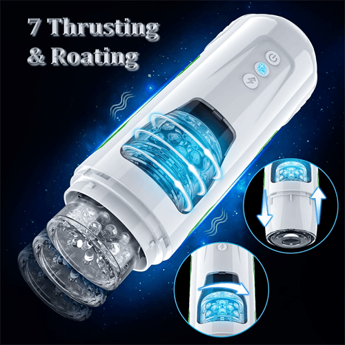 7 Thrusting & Roating Modes Black Stroker (Black/White) - Delightor