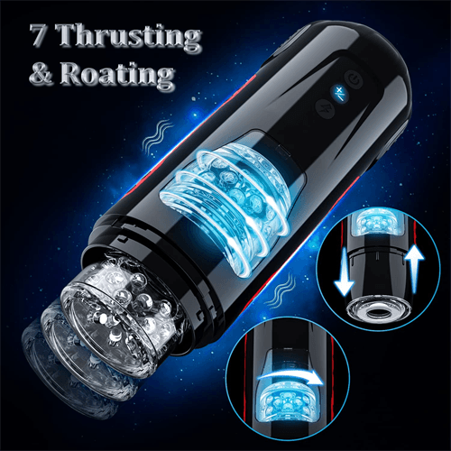 7 Thrusting & Roating Modes Black Stroker (Black/White) - Delightor