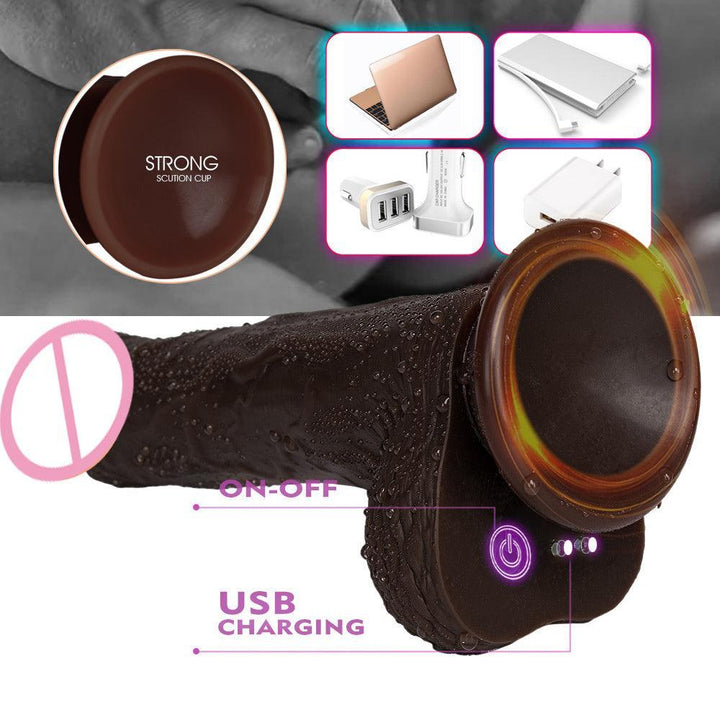 8.7" Electric Realistic Dildo Telescopic Swing Rotating Heating Coffee - Delightor