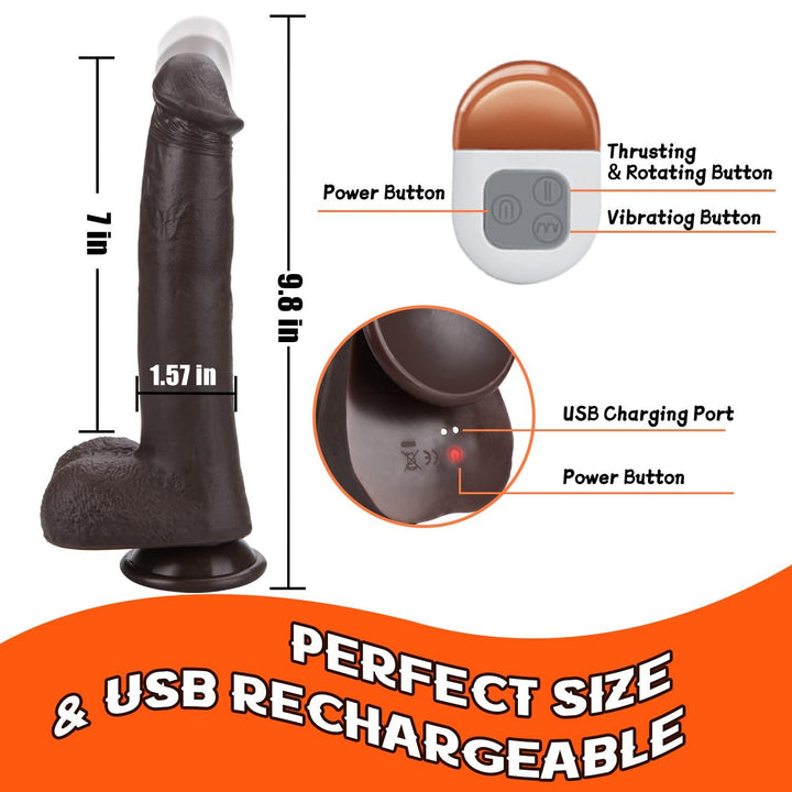 9.8" Thrusting Remote Control Brown Dildo for Women - Delightor