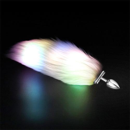 LED Light Tail Butt Plug Long Metal Green - Delightor