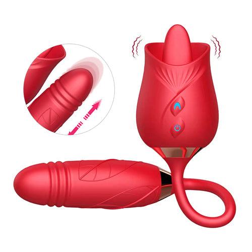 Licking Rose Vibrator Dildo Pro3 Red - Delightor