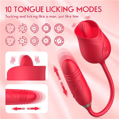 Licking Rose Vibrator Dildo Pro3 Red - Delightor