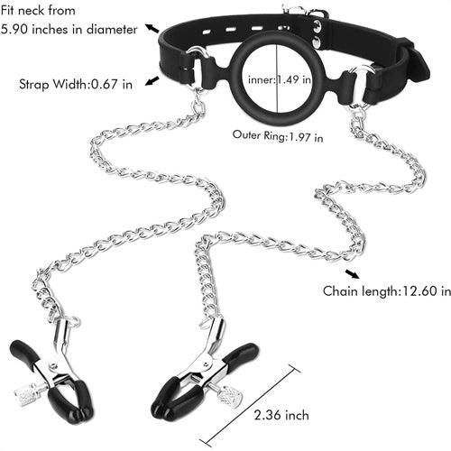 O-Ring Gag with Nipple Clamps - Delightor