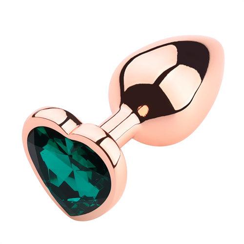 Rose Gloden Color Butt Plug With Green Heart Shaped Jewel - Delightor