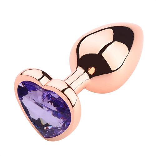 Rose Gloden Color Butt Plug With Green Heart Shaped Jewel - Delightor