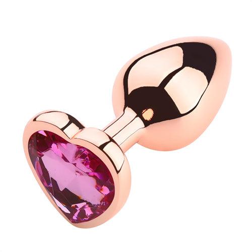 Rose Gloden Color Butt Plug With Green Heart Shaped Jewel - Delightor