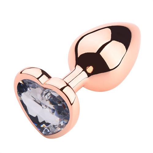 Rose Gloden Color Butt Plug With Green Heart Shaped Jewel - Delightor