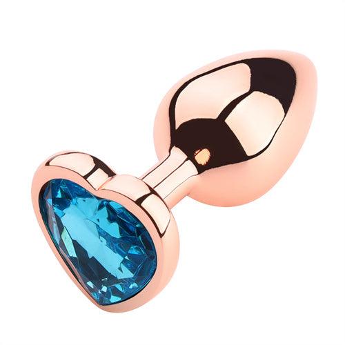 Rose Gloden Color Butt Plug With Green Heart Shaped Jewel - Delightor