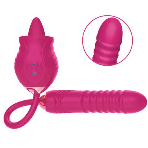 Thrusting Dildo Lick Tongue Rose Vibrator Black - Delightor