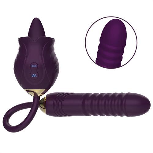 Thrusting Dildo Lick Tongue Rose Vibrator Black - Delightor