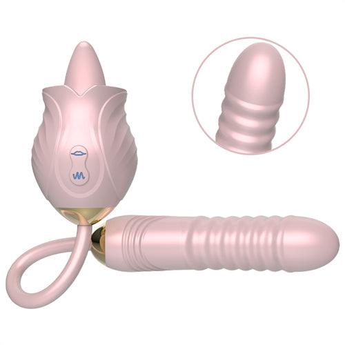 Thrusting Dildo Lick Tongue Rose Vibrator Black - Delightor