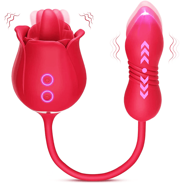 Thrusting Rose Licking Vibrator Red - Delightor