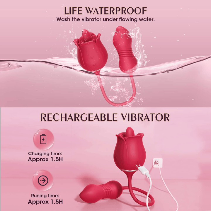 Thrusting Rose Licking Vibrator Red - Delightor